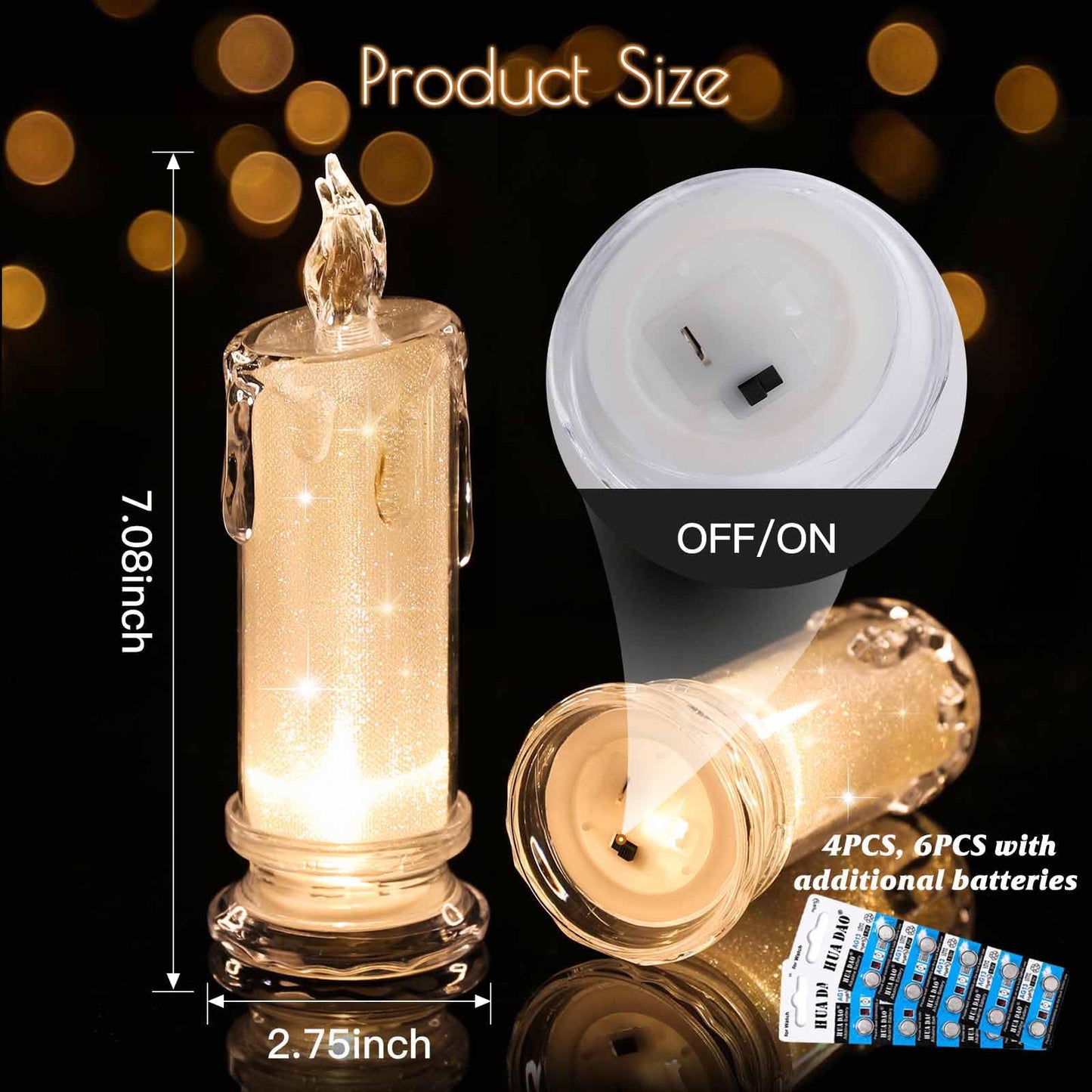 HAIDOLIANG 4PCS White LED Candles (D:2.5" x H:7"),Flameless Pillar Candle,Battery Operated Candles/Fake Candle, Velas Artificiales para Decoracion for Valentine Wedding Ramadan Christmas Decorations