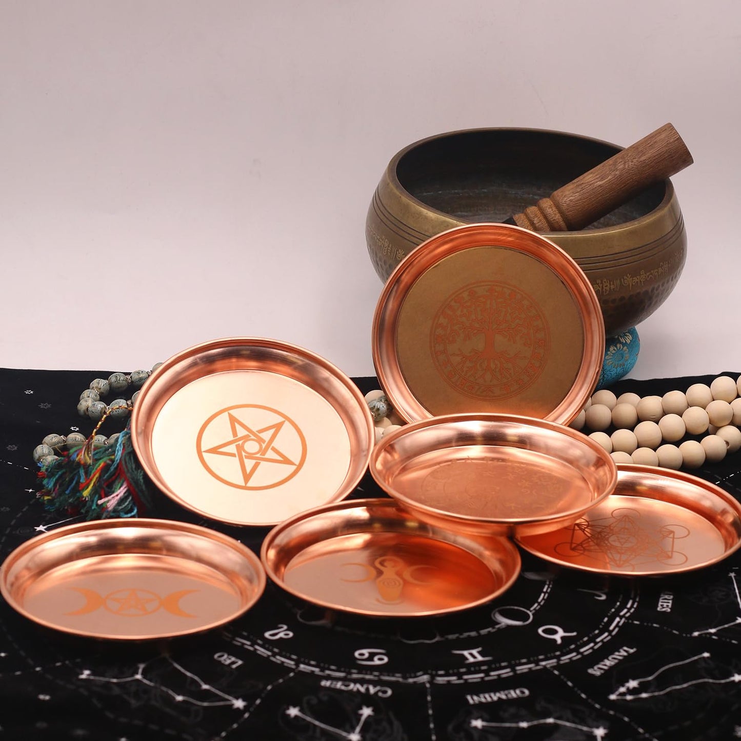 Copper Offering Bowl Prayer Ritual Plate Great for Altar,Incense Burner, smudging Bowl, Offering Dish,Candle Trays, Ash Catcher,Jewelry Dish(Twelve Tonstellations)
