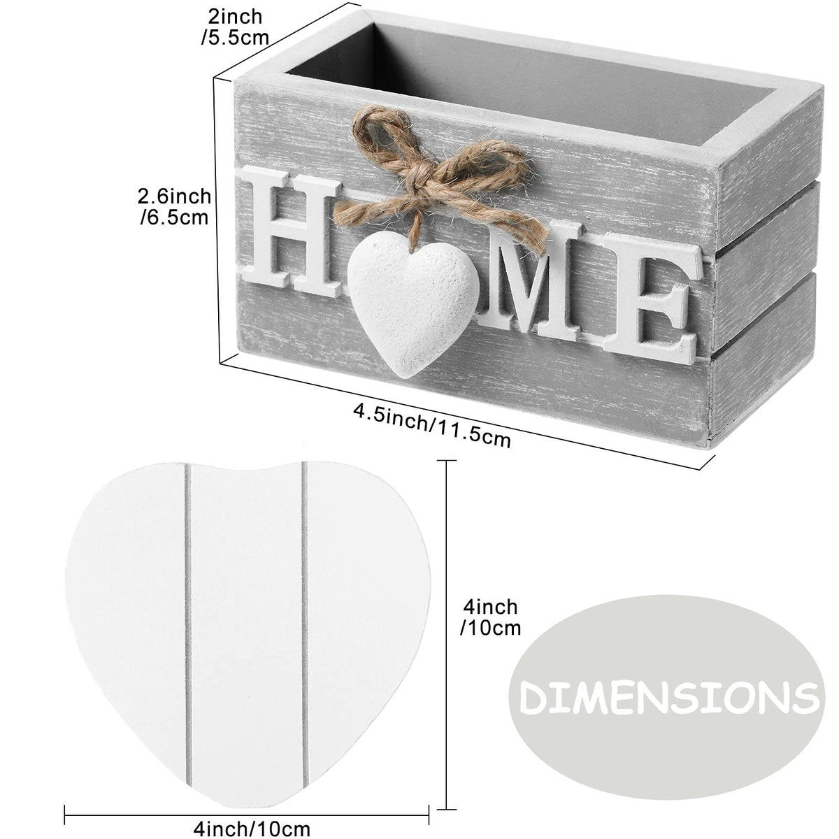 Patelai Set of 6 Wooden Heart Coasters House Warming Gifts New Home White Elephant Gifts for Adults Funny Farmhouse Coasters with Holder for Coffee Table Protection Decoration(Home,Grey)