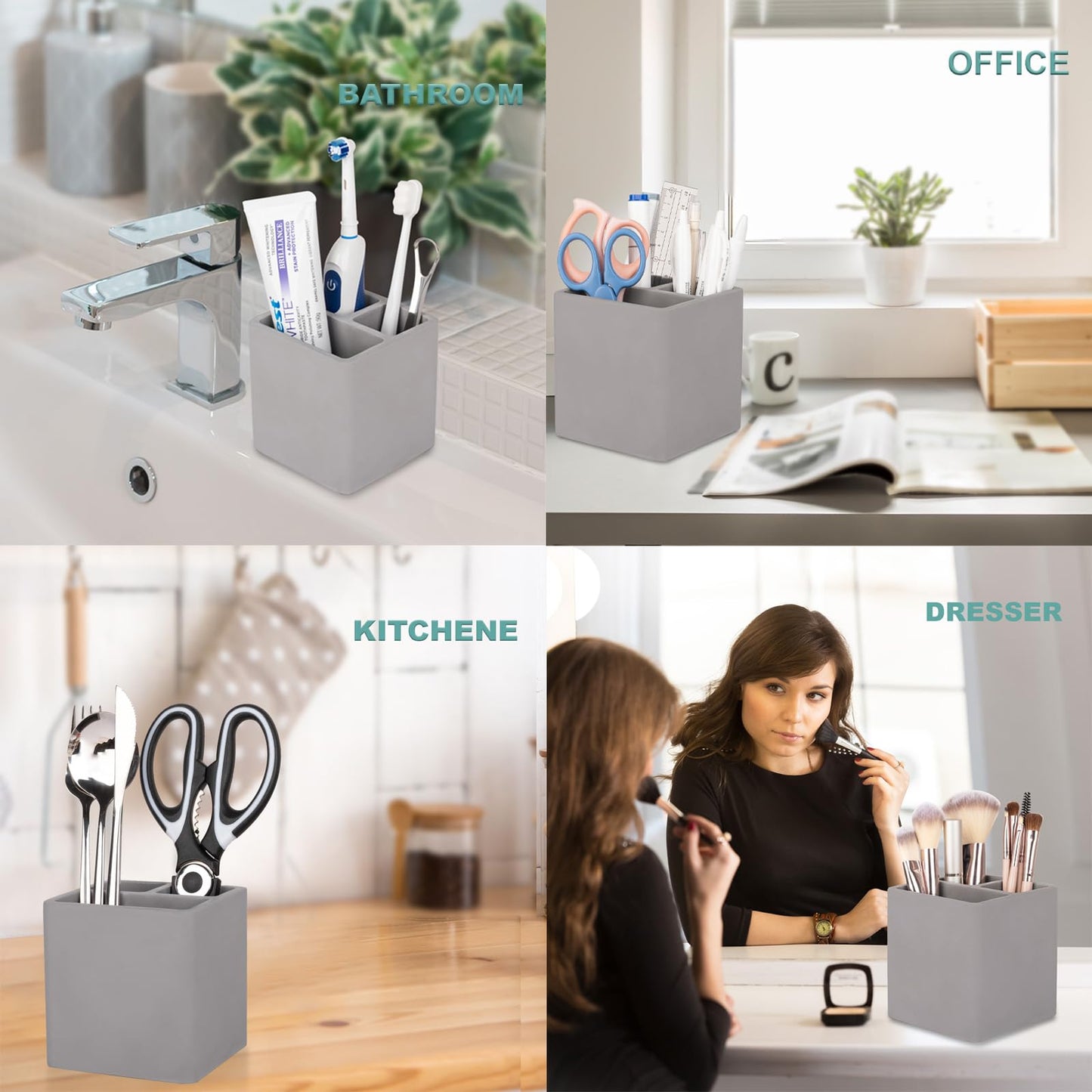 Diatomite Toothbrush Holders for Bathrooms, Electric Toothbrush and Toothpaste Holder 3 Slots Tooth Brush Organizer for Bathroom Countertop, Shower, Vanity - Dark Gray
