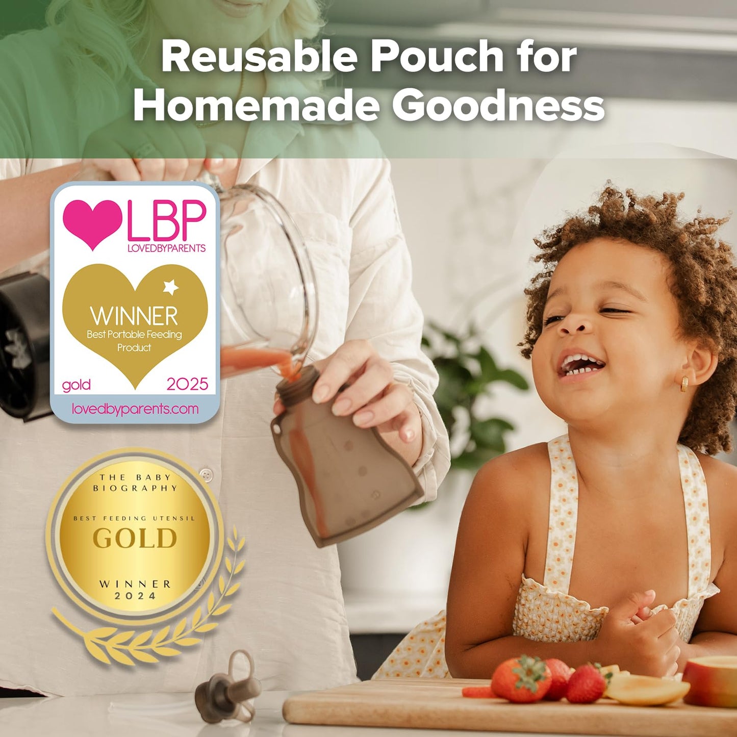 Haakaa Yummy Pouch Reusable Baby Food Pouch, Baby Food Storage Kids Squeezable Pouch, Washable Freezer - Make Homemade Organic Food for Babies/Toddlers, 4oz, 2 Pack,6m+