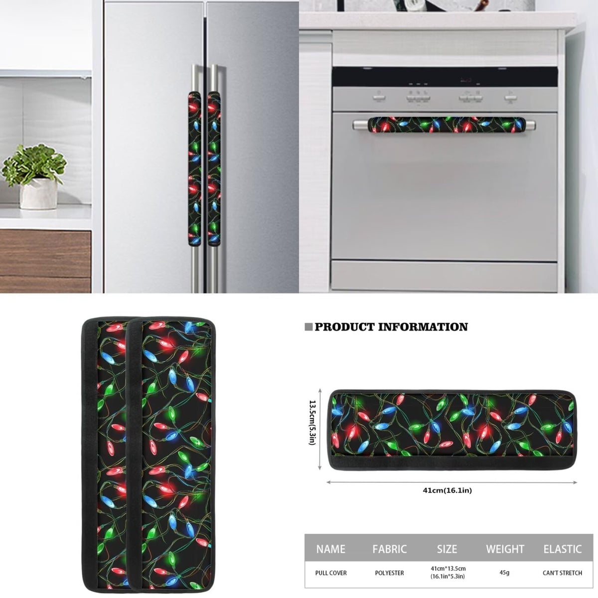Yatixapu Refrigerator Door Handle Covers Pack of 6, Christmas Lights Washable Antiskid Protector for Fridge Oven Dishwasher, Keep Your Kitchen Appliance Clean from Smudges Food Stains