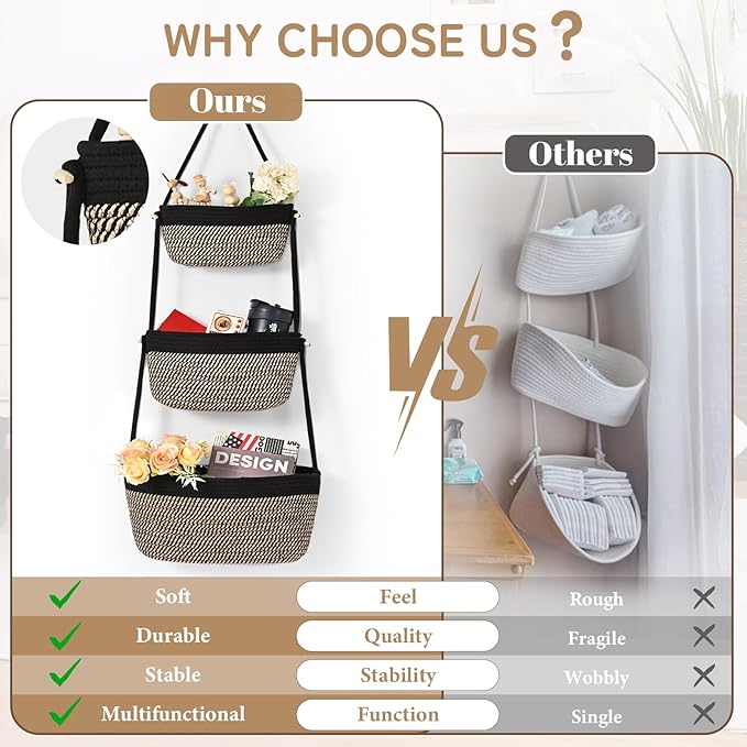 Hanging Storage Baskets, Over the Door Basket, Cotton Wall Baskets Storage
