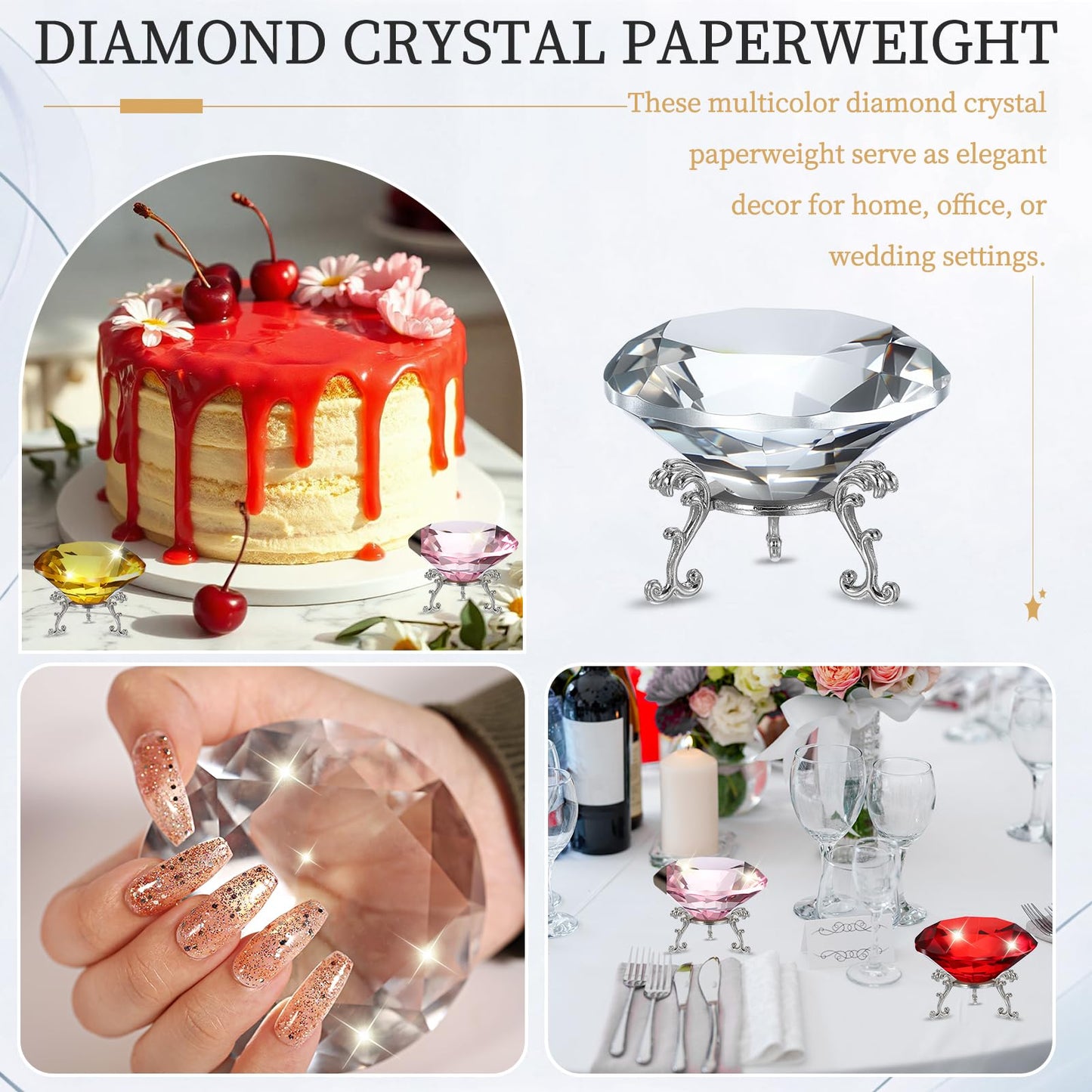 PATIKIL Diamond Crystal Paperweight, 80mm / 3.15" Crystal Paperweight Paper Weight with Silver 19 Metal Base for Home Office Desktop Table Decor Wedding Party Ornaments, Clear