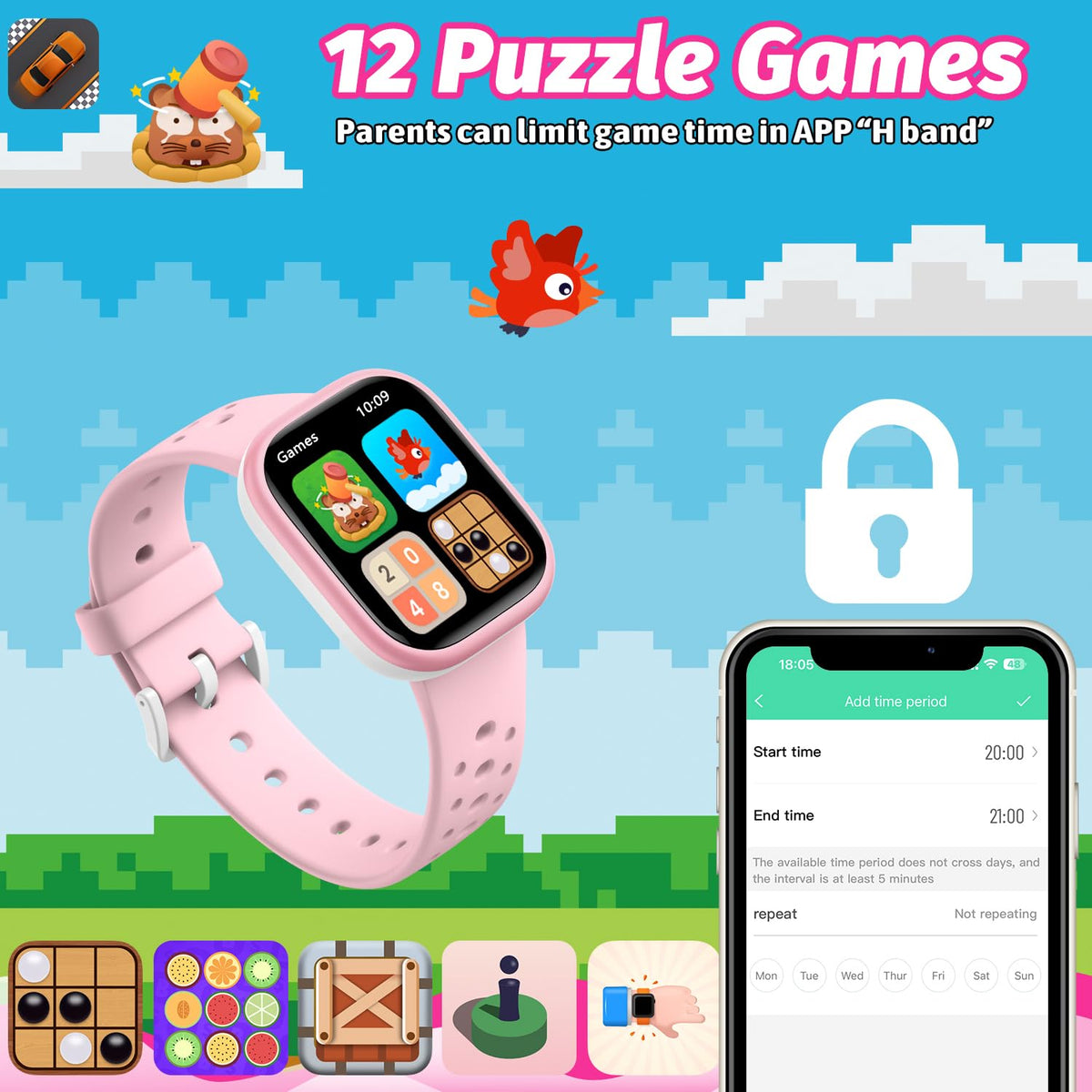 Heroange Kids Smart Watch for Girls Boys,IP68 Waterproof Kids Fitness Tracker Watch with 1.83" Face,Heart Rate Sleep Monitor,19 Sport Modes,Puzzle Games with APP,Great Gifts for Teens 6+ (Pink)