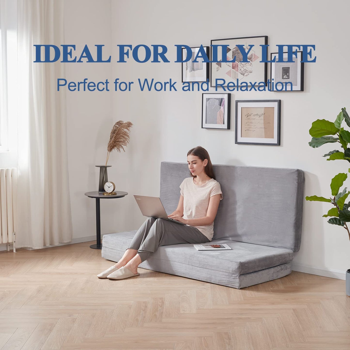 SINWEEK 3.95" Full Memory Foam Folding Topper with Storage Bag - Foldable Trifold Floor Mat Topper, CertiPUR-US Certified Guest Sleeping Pad, Machine Washable Cover