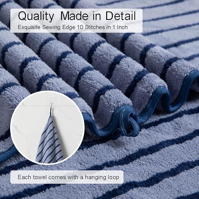 Oliven 4 Piece Navy Cabana Stripe Large Bath Towels Oversized Bath Sheet Super