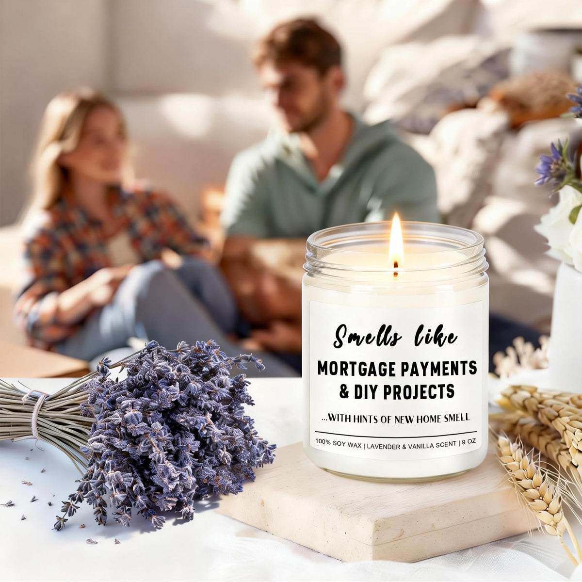 Haukea Funny House Warming Gifts New Home Housewarming Gifts New Home Gift Ideas for Women Men Couple First Apartment Essentials Homeowner Decor Closing Gift - Lavender Scented Candle 9 oz (Homes 2)
