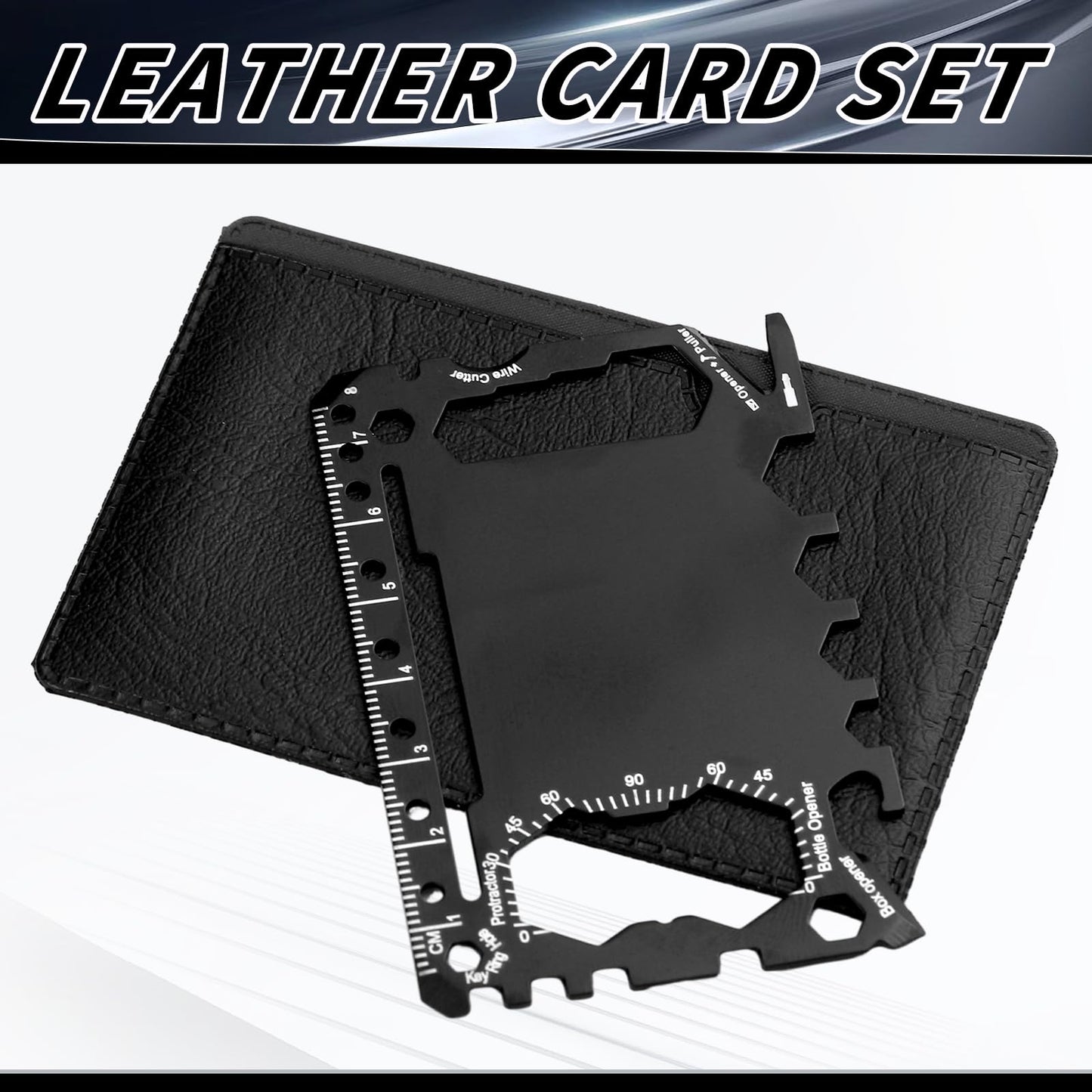 Cholemy 24 Pcs Credit Card Wallet Multitool 46 in 1 Metal Stainless Steel Survival Pocket Tool Bottle Opener Multipurpose Bulk for Husband Dad Men Christmas Birthday Gift, Black
