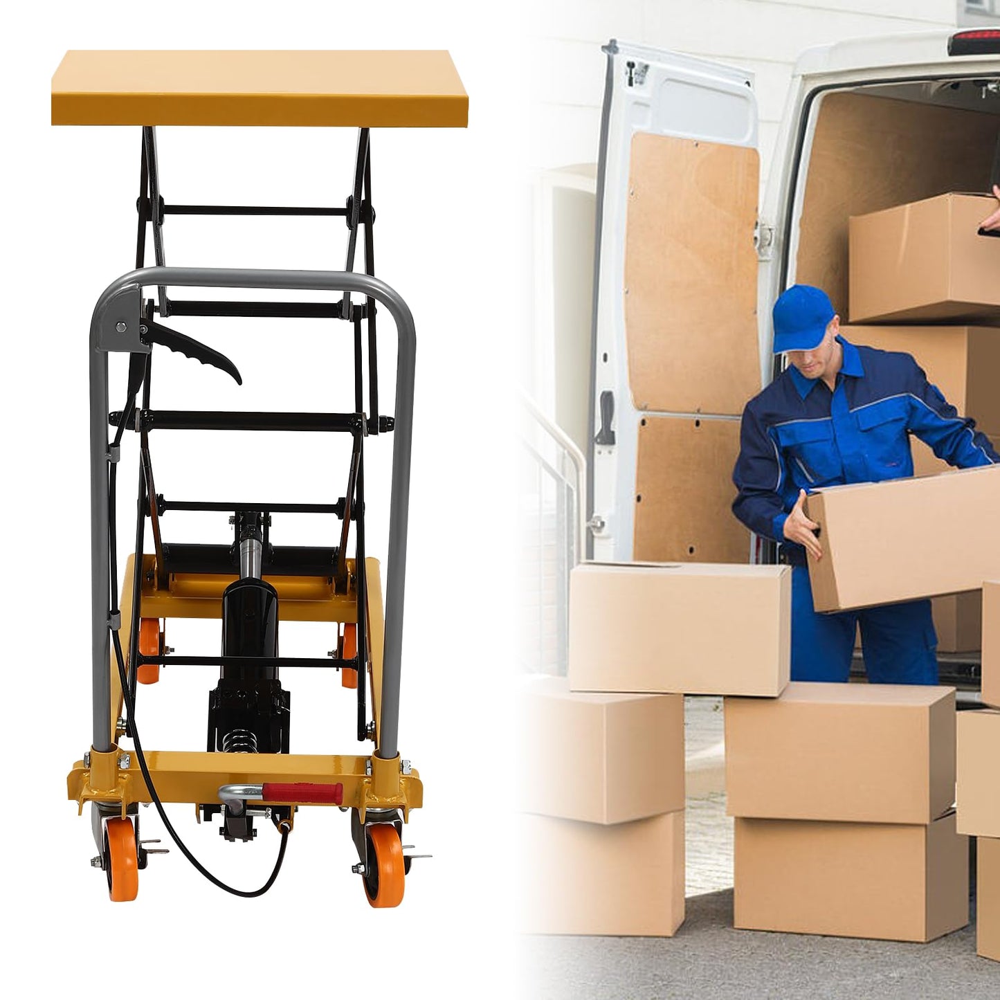 Double Scissor Lift Table, 330lbs Hydraulic Lift Table Cart 50" Lift Height Manual Hydraulic Scissor Cart Multi-Function Mobile Platform Cart w/4 Wheels for Material Handling and Transportation