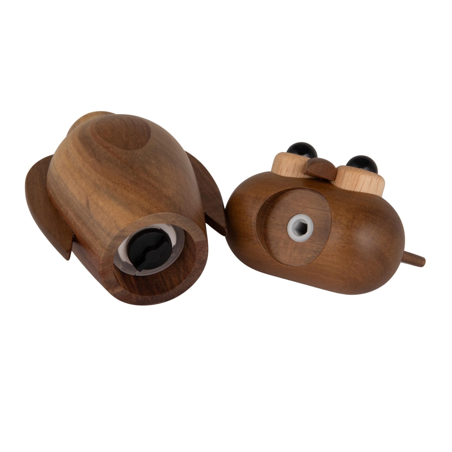 Creative Co-Op Acacia Wood Owl Shaped Salt and Pepper Mill, Natural and Black Finish