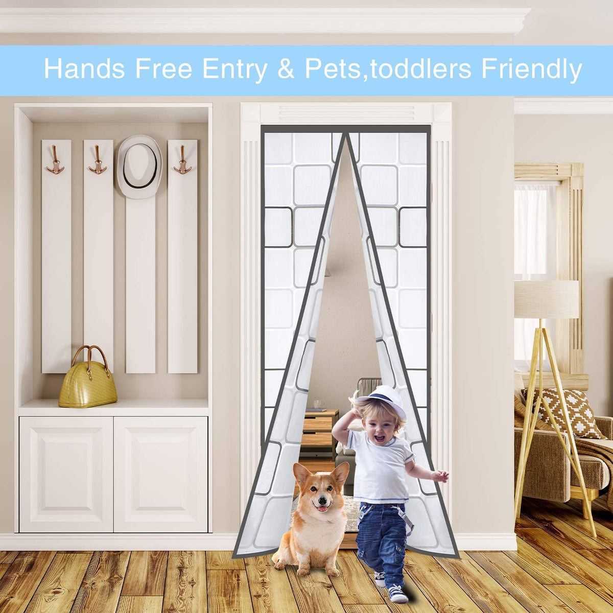 Insulated Door Curtain, Magnetic Thermal Door Cover Screen Door Self-Closing Privacy Magnetic Screen Door Hands Free for Patio, Kitchen, Bedroom, Air Conditioner Room, Fits Doors up to 34" x 80",Grey
