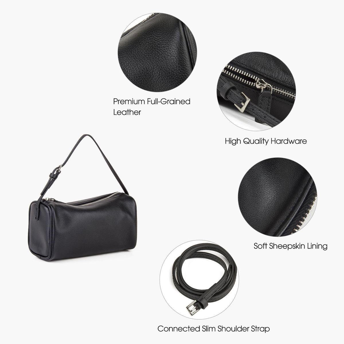 DONNAIN Premium Full-Grained Leather Crossbody Purses for Women, Hobo Bags for Women Crossbody with Adjustable Strap (Black, Small)