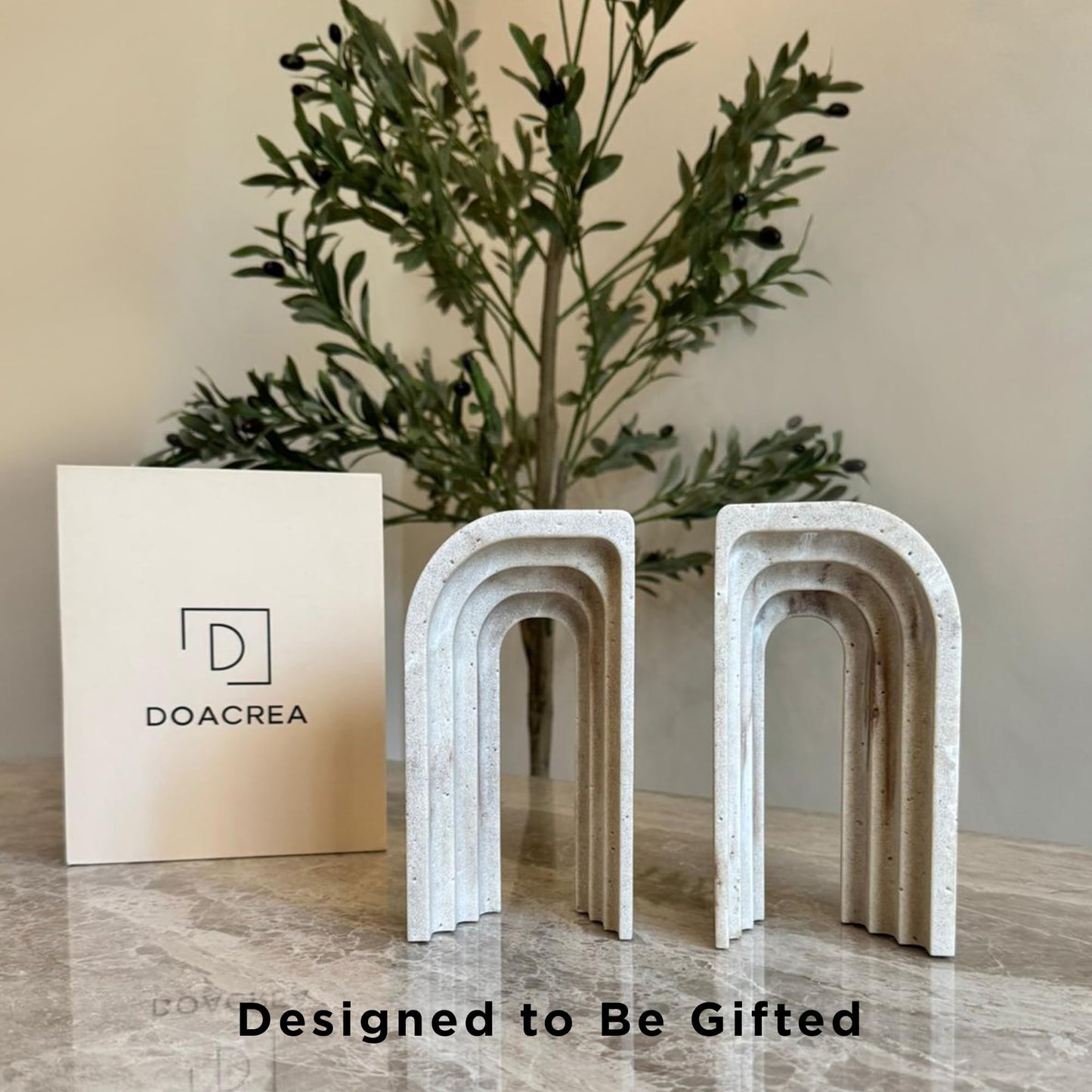 Decorative Bookends for Shelves – Heavy Duty Book Ends for Heavy Books, Stone-Inspired Composite Bookends, Non-Slip Base, Modern Home Office Decor, Gift Box Included, Set of 2