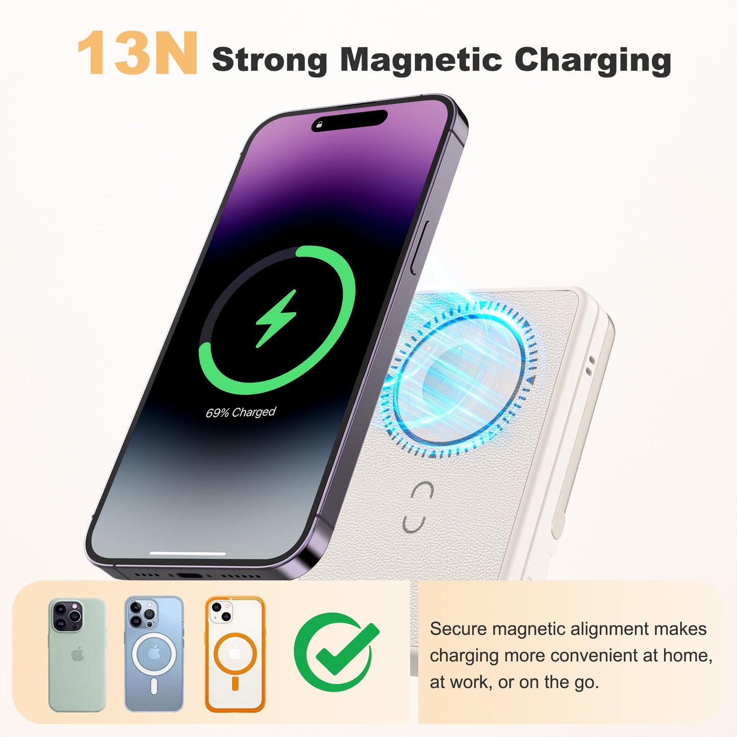 5-in-1 Portable Charger for Women, 5000mAh Magnetic Wireless Power Bank w/ Makeup Mirror, Phone Stand, Bluetooth Remote, Card Holder, Travel Essentials, Mothers Day Birthday Gift for Mom, Wife, Khaki