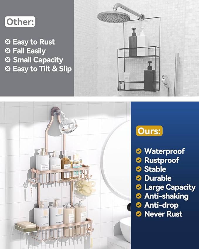 YASONIC Shower Caddy Hanging, Never Rust Shower Organizer Hanging, Aluminum