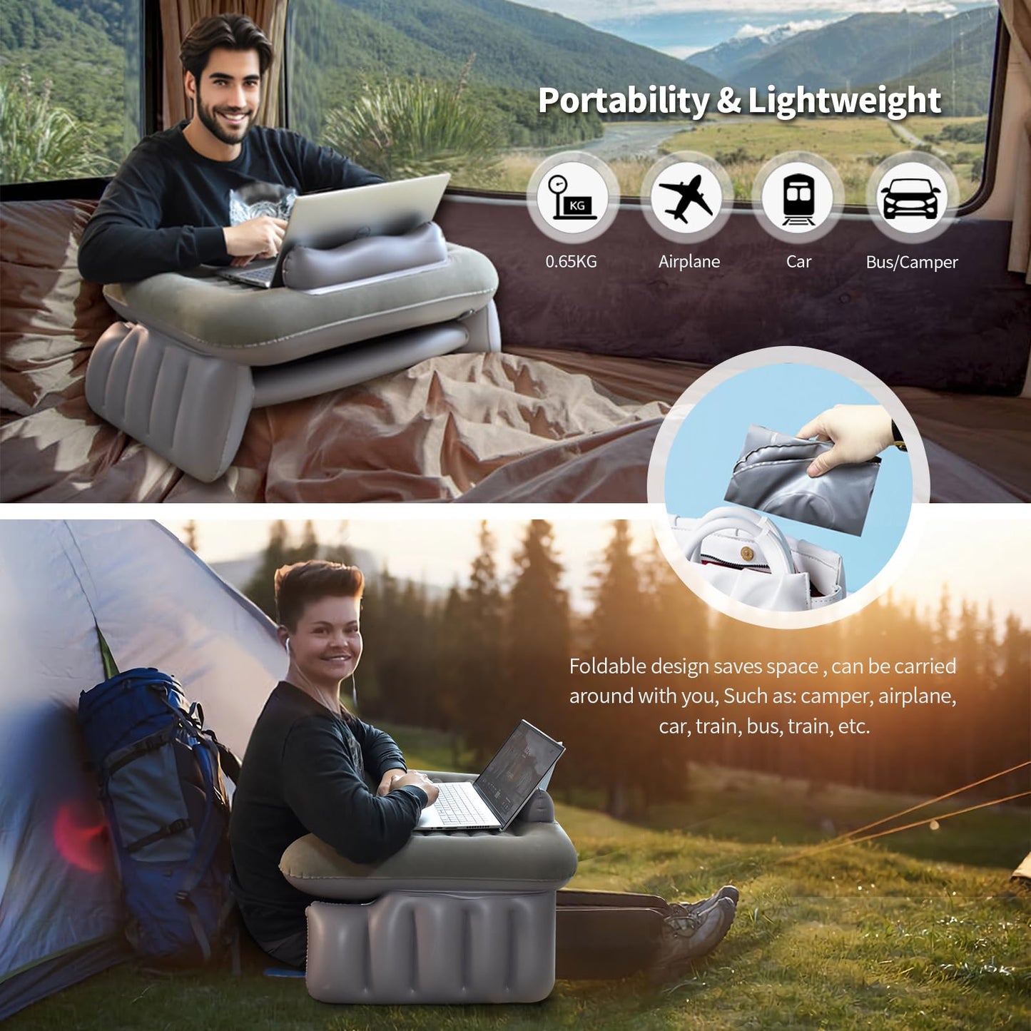 Nevife Inflatable Reading Pillow for Gaming,Laptop Pillow for Adult, Portable Inflatable Bed Pillow with Arm Rest for Adults Kids, Lap Desk for Laptop on Bed Couch, Travel Office Home Use