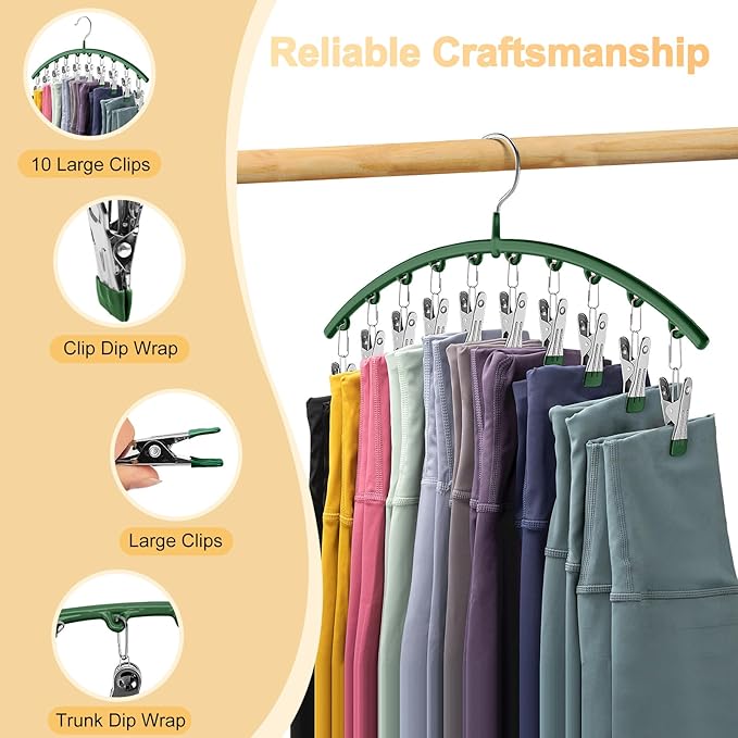 Legging Organizer for Closet, Metal Yoga Pants Hangers 1 Pack w/10 Clips Holds
