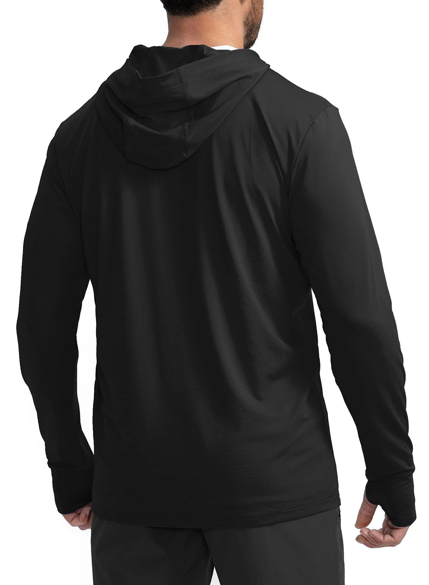 Men's UPF 50+ Light Jacket Full Zip Sun Protection Hoodie Long Sleeve Sun Shirts for Men Hiking Fishing Zip Pockets(Black_3XL)