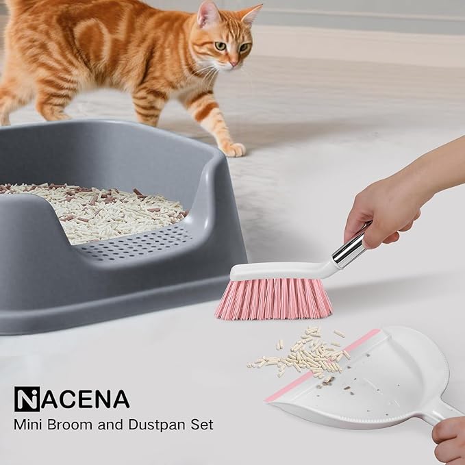 NACENA Mini Broom and Dustpan Set, Small Dust Pan and Brush Set
