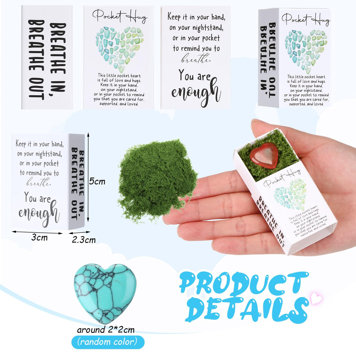 Motipuns 60 Sets Mother's Day Pocket Hug Tokens Bulk Heart Natural Stones Heart Emotional Inspirational Bulk Gifts Positive Cards Thank You Gifts for Office Employees Coworkers Appreciation