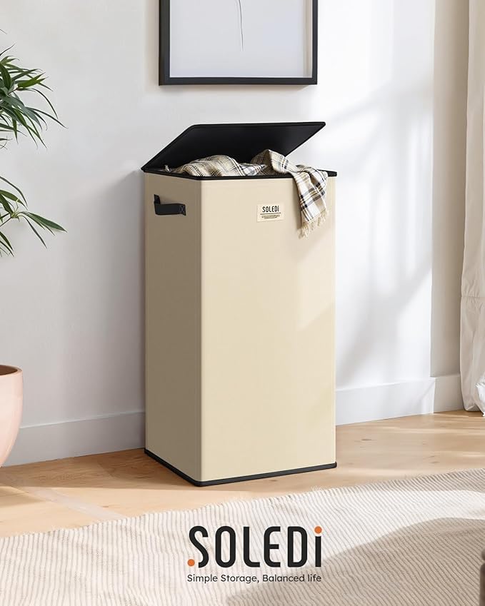 SOLEDI Laundry Hamper with Lid 100L Large & Tall Collapsible Laundry Basket