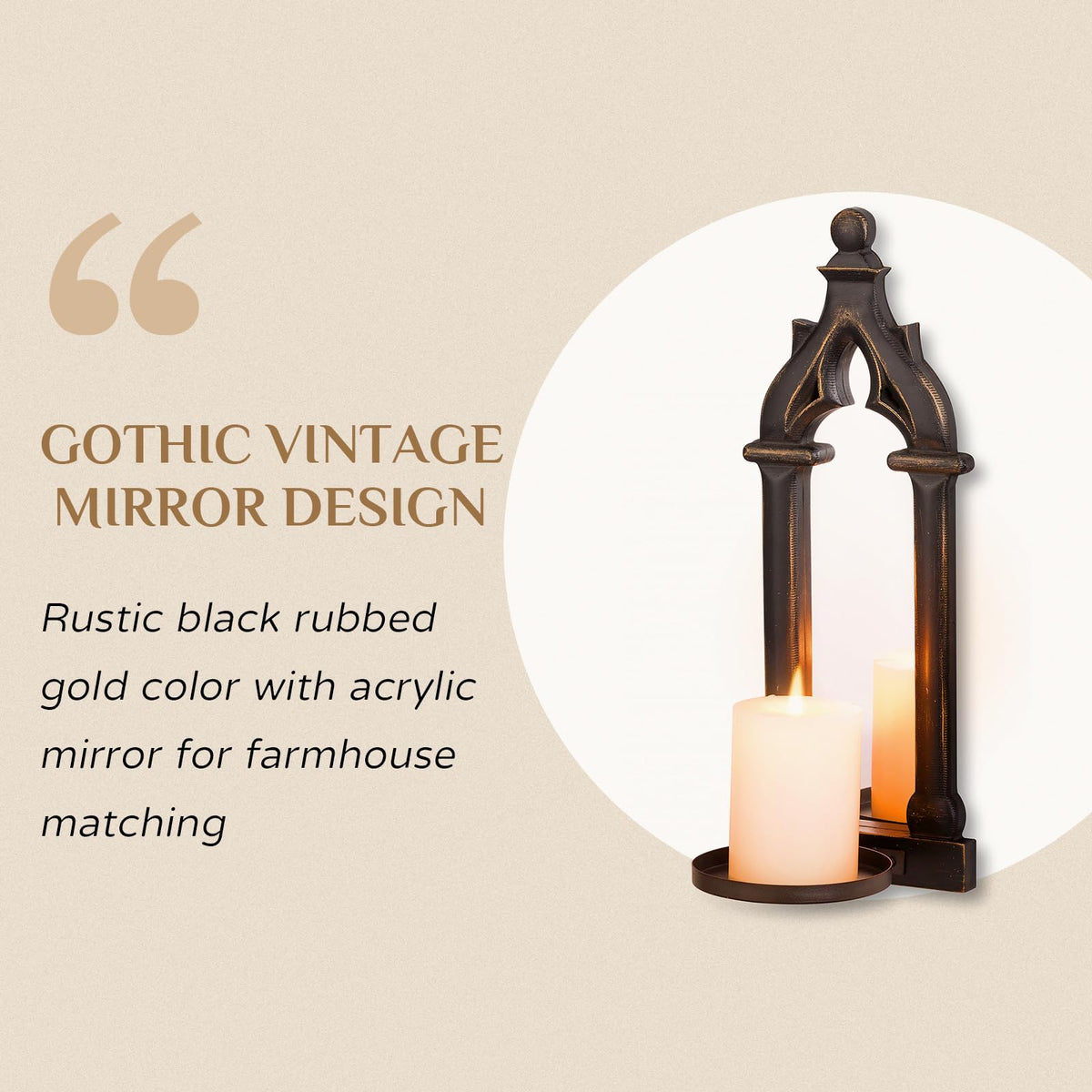 Walasis Candle Sconces Farmhouse Wall Decor - Black Gothic Dark Mirror Wall Candle Holder for Halloween Art Decorations - Wood Rustic Candles Sconce Set of 2 for Livingroom Fireplace