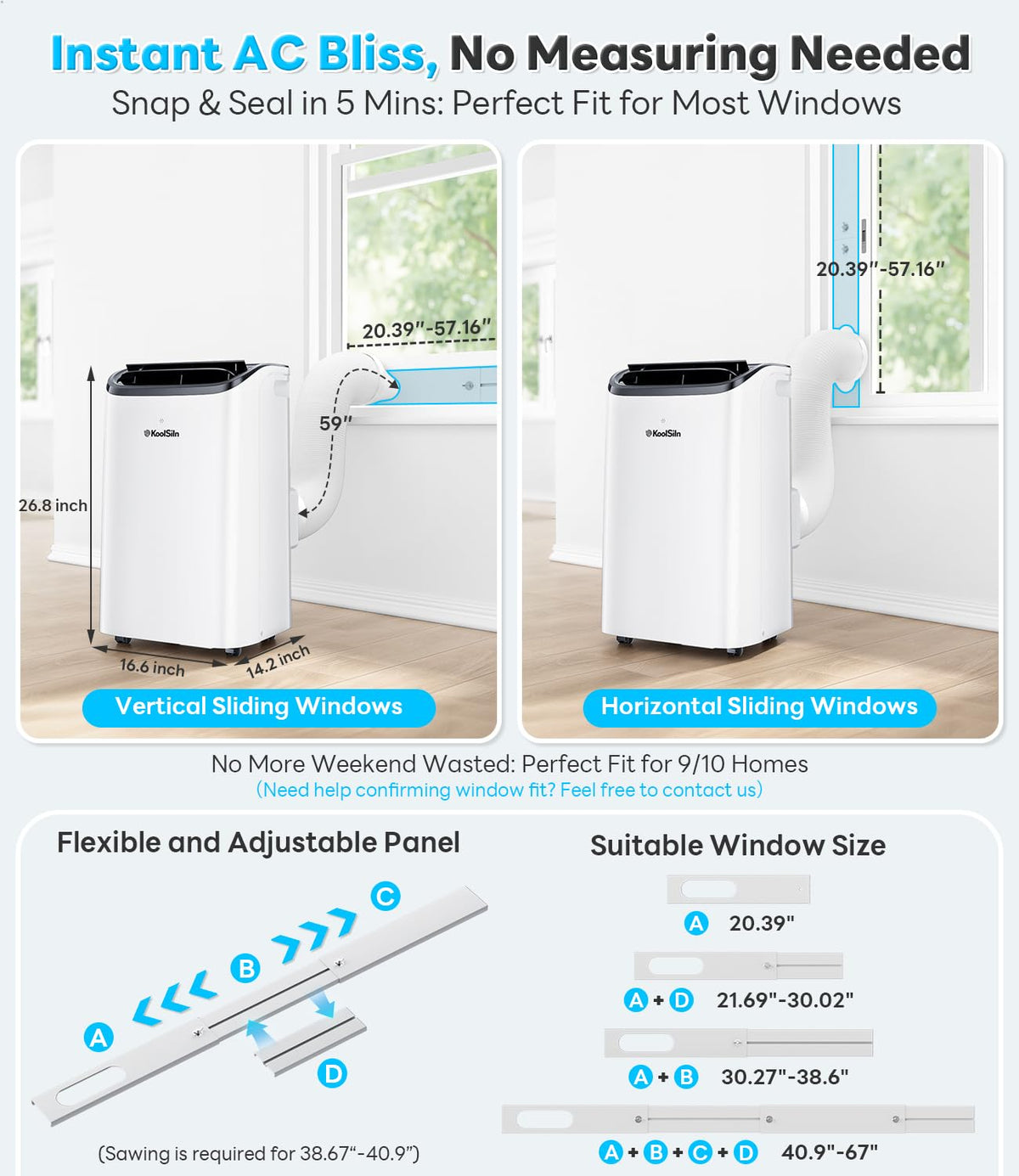 14,000 BTU Portable Air Conditioner Cools Up to 700 Sq.Ft, Auto-Evaporation Low Noise Portable AC Unit with APP & Remote Control for Large Room, Office, Garage, White