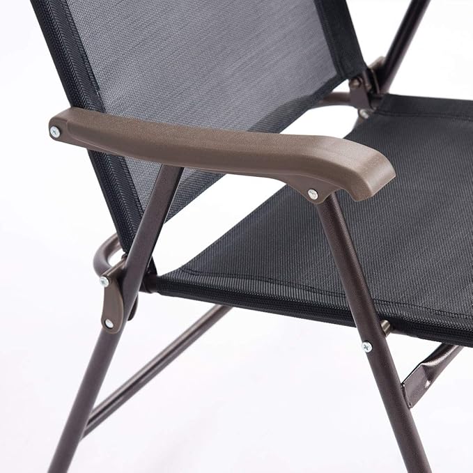 Giantex Set of 2 Patio Folding Chairs, Outdoor Patio Dining Chairs w/Armrest, Sling Back, Metal Frame, Outside Use for Lawn Camping Garden Pool Beach Yard Lounge, No Assembly, Black
