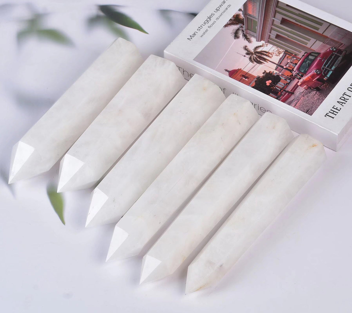 AMOYSTONE Large White Crystal Quartz Wand 1PC Healing Crystal Stone Obelisk Tower 6 Faceted Column Reiki Chakra Meditation Gift 1.7-2.2 LBS