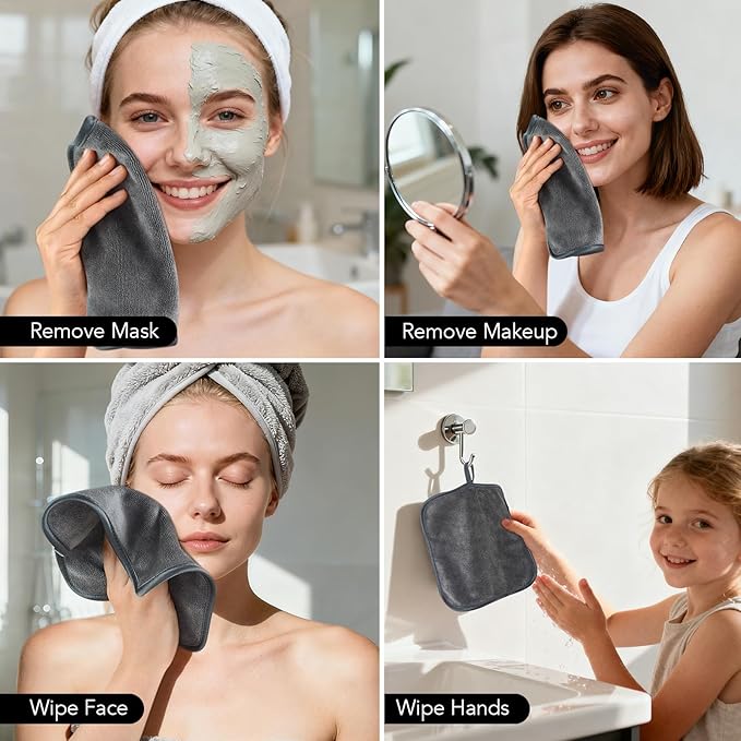 SINLAND Microfiber Facial Cloths Fast Drying Washcloth 8inch x 8inch Absorbent