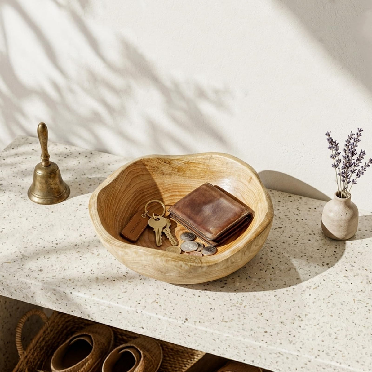 Elsjoy Decorative Natural Wood Bowl, Rustic Wooden Fruit Bowl, Creative Irregular Shaped Wood Serving Bowl for Snack, Candy, Keys, Home Decor