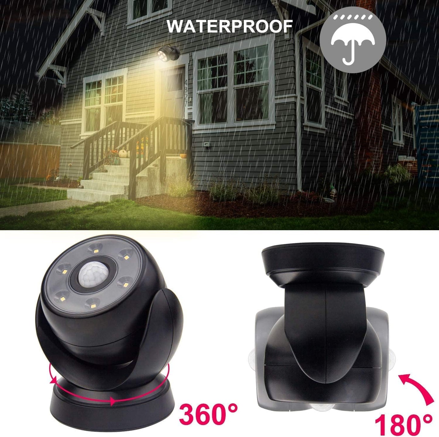 BIGLIGHT Wireless Motion Sensor Floodlight - Outdoor Spotlight, 200 Lumens, Waterproof, Rotatable Wall Light for Driveway, Hallway