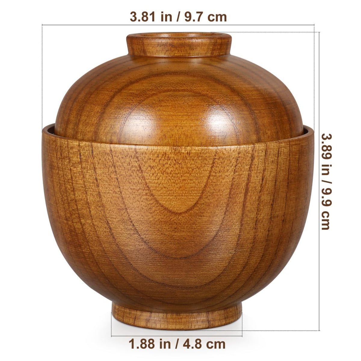 Baluue Japanese Style Wooden Rice Bowls with Lids Set of 2 3.93In Small Soup Serving Bowls for Salad Miso Soup and Snacks Lightweight Tableware for Home and Restaurant Use