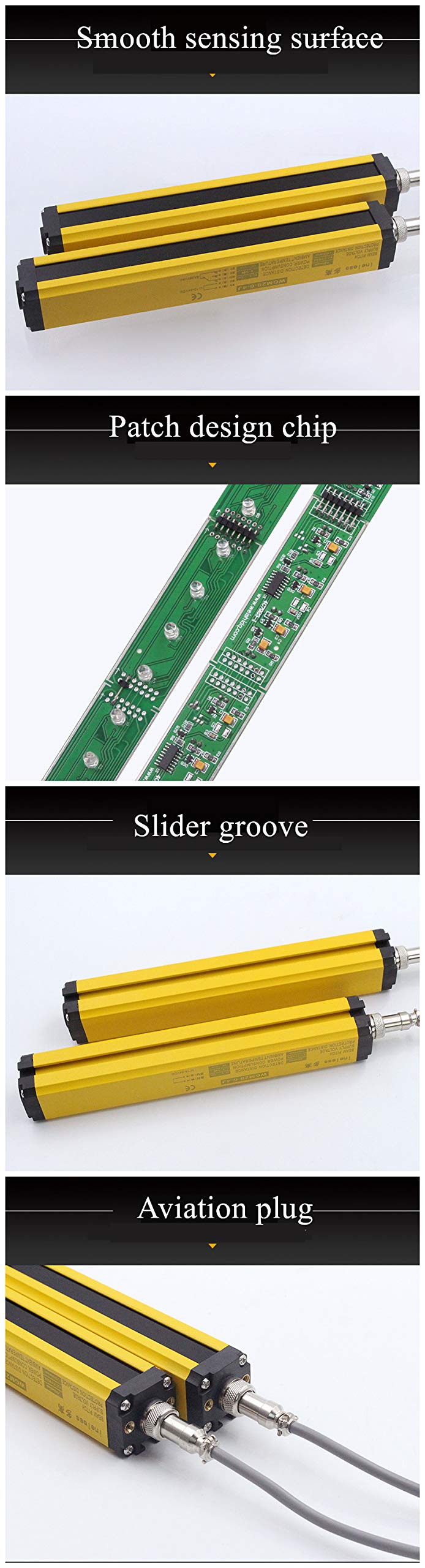 CGOLDENWALL Safety Light Curtain Sensor Light Screen Sensor Infrared Radiation Detector Safety Grating Punch Protector Hand Protection (Beams: 16, Beam Pitch: 40mm)