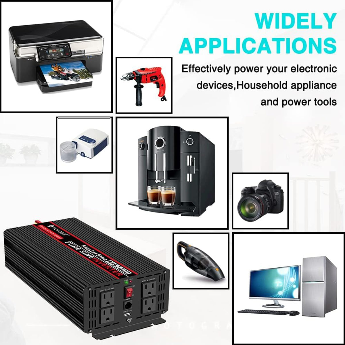 NOVOPAL 2000W Pure Sine Wave Power Inverter 2000 Watt 12V DC to 110V 120V AC,4 AC Outlets, 1 x USB Ports for Off-Grid Solar Car RV Truck Boat with 16FT Wired Remote