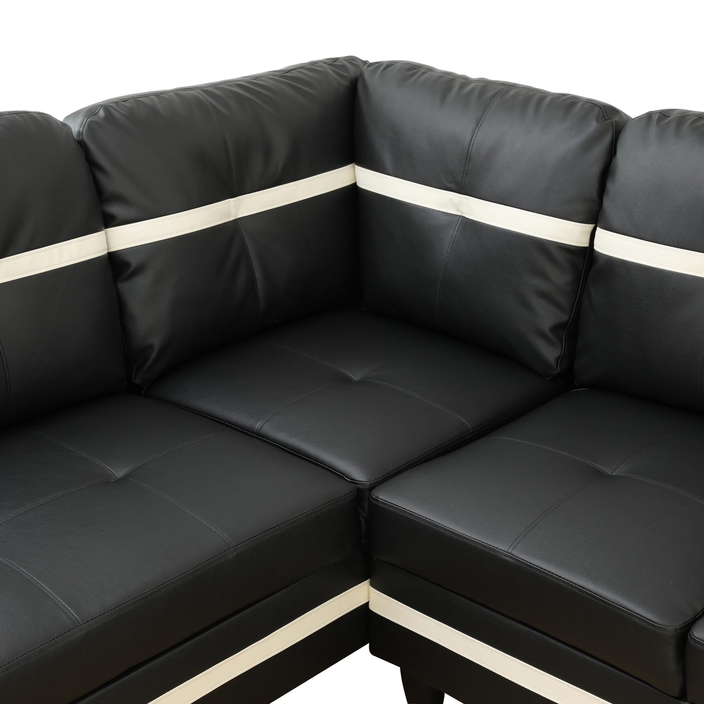 NicBex Leather 103.5" L Shaped Couch Sectional Couches for Living Room, 2-Piece Modular Sofa with Movable Chaise & Deep Seat for Apartment, Bedroom, Office, Black and White