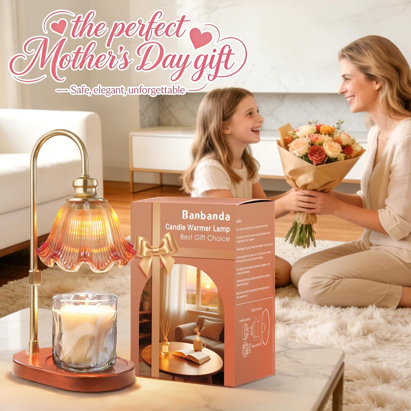 Banbanda Candle Warmer Lamp with Timer: Mothers Day Gifts,Birthday Gifts for Women, House Warming Gifts New Home Decor ā Height Adjustable Candle Lamp - Walnut Solid Wood Base, with 2 Bulbs