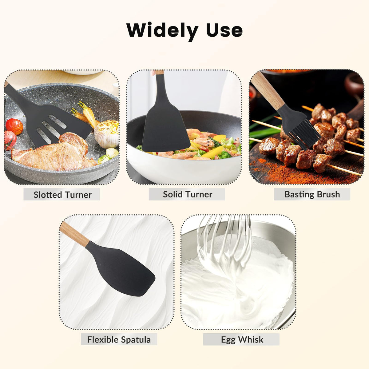 Daily Treasures 12PCS Kitchen Utensils Set,Cooking Utensils Set with Storage Holder,Kitchen Tools Made of Heat Resistant Food Grade Silicone and Wooden Handles for Nonstick Cookware