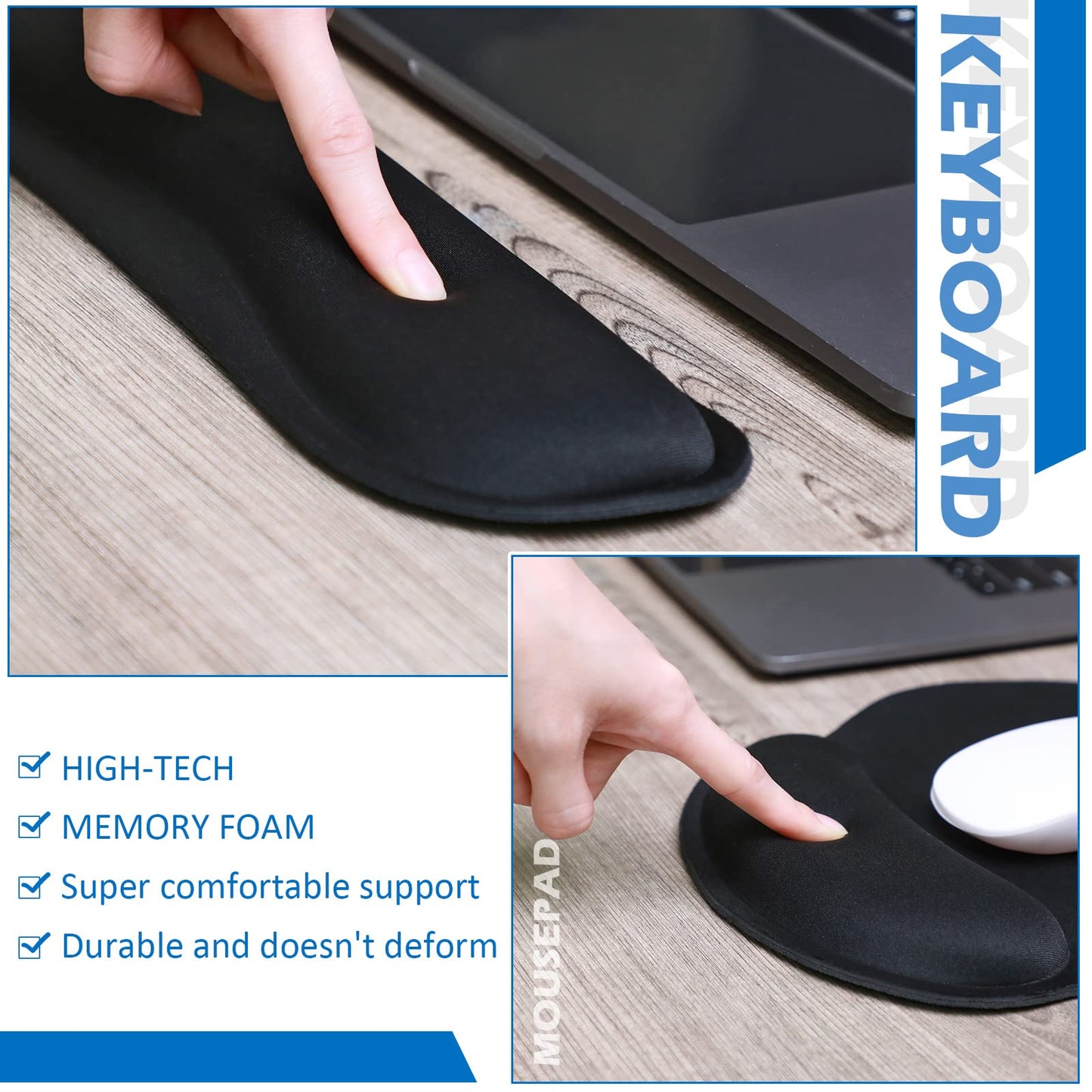 Yunsailing 8 Pcs Ergonomic Mouse Pad and Keyboard with Wrist Support Set Soft Smooth Gel Rest Comfortable Memory Foam for Easy Typing Gaming Computer Laptop Office Home