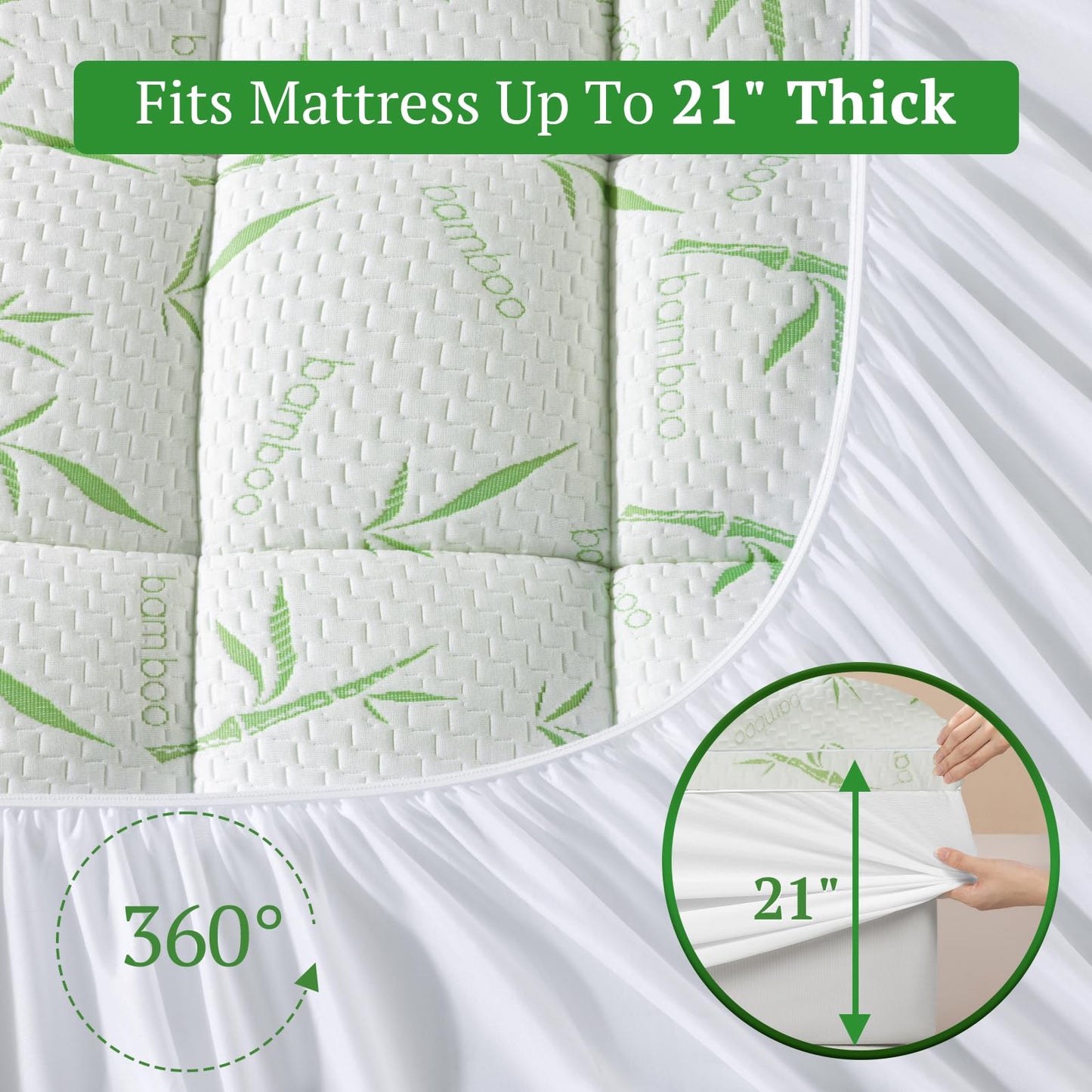 LIANLAM Mattress Topper Full Size - 1500GSM 3D+7D Down Alternative Fill 3 in Pillow Top Mattress Pad, Viscose Made from Bamboo Cover, Extra Firm for Back Pain, 6"-18" Deep Pocket(54"x75")