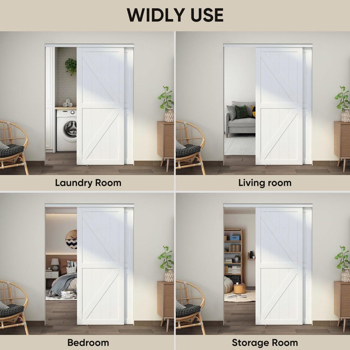 JUBEST 72"(Double 37") x80 Sliding Closet Door, K Style Bypass Closet Door with Hardware Kit & Matching Fascia, Preassembled Solid Wood Slab with Water-Proof PVC Surface, Easy to Install, White