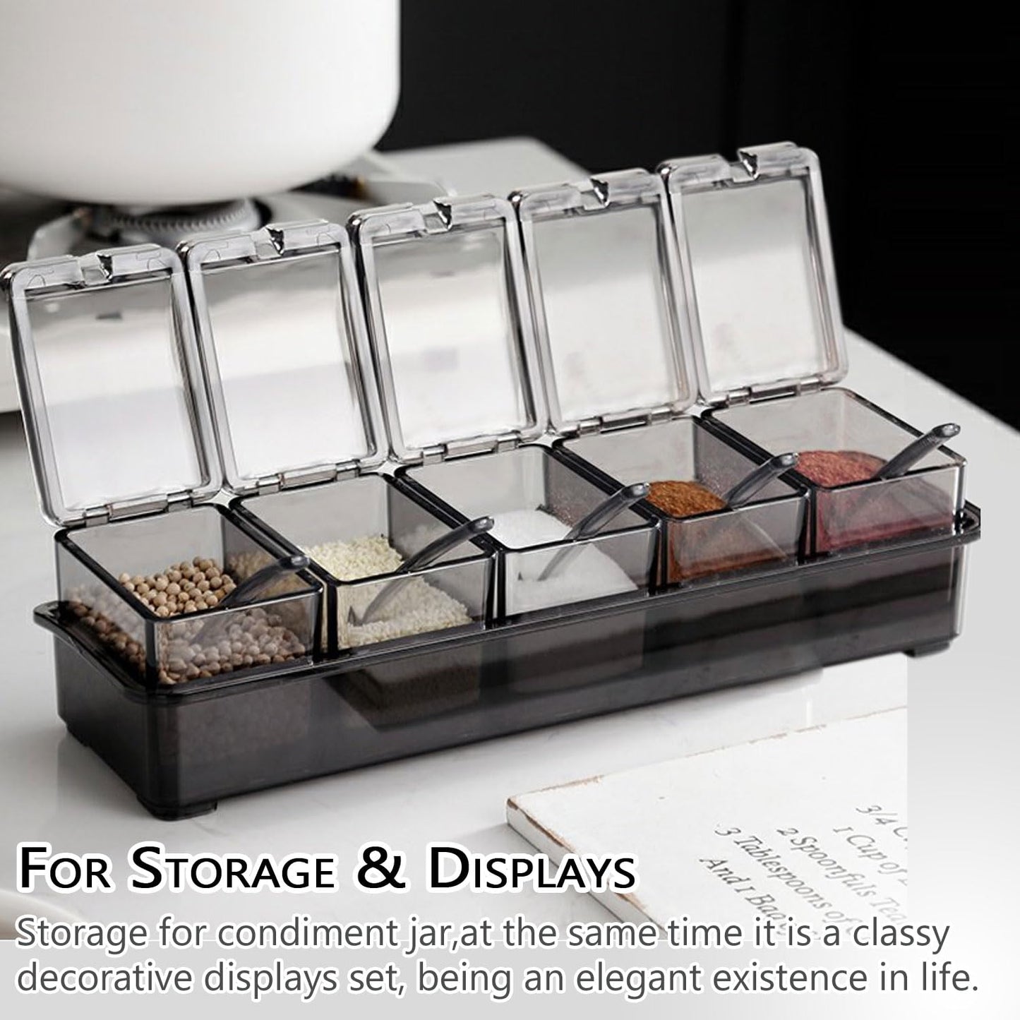 V·RESOURCING Clear Seasoning Box, 5 Pieces Clear Seasoning Storage Container for Spice Salt Sugar Cruet,Condiment Jars with Spoons