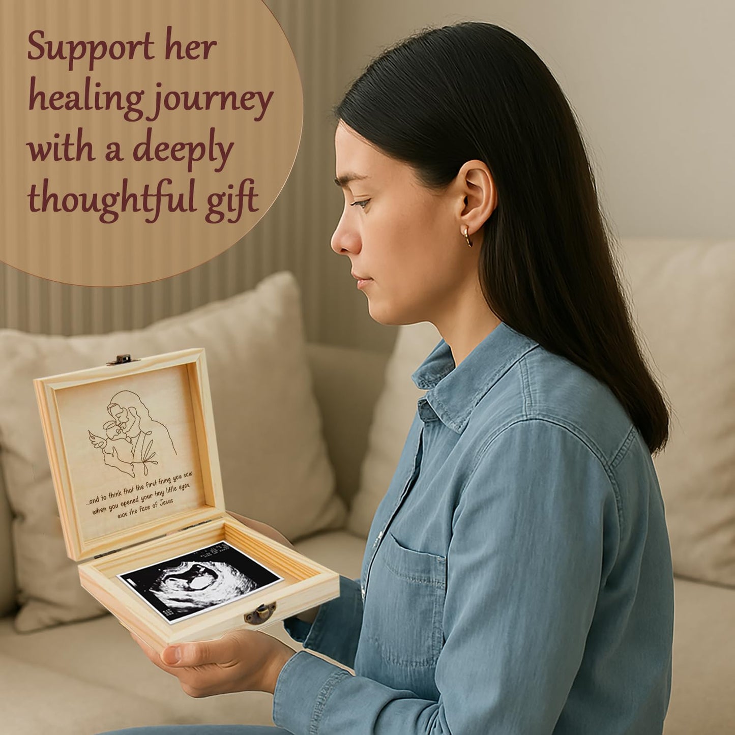 BeeGreeny Miscarriage Memory Box, Baby in Jesus' Arms Engraved Wooden Keepsake Box, A Heartfelt Sympathy Gift for Mothers Loss of Baby, Remembrance Gifts Miscarriages, Infant Loss Memorial for Moms