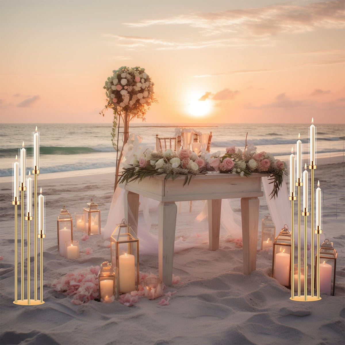 2 Sets Candelabra Centerpieces for Tables,42'' Tall 5 Arms Candlesticks Holder with Lampshade,Wedding Centerpieces,Gold Candle Holders for Wedding,Home Decoration Housewarming Gift,Fit LED Candles