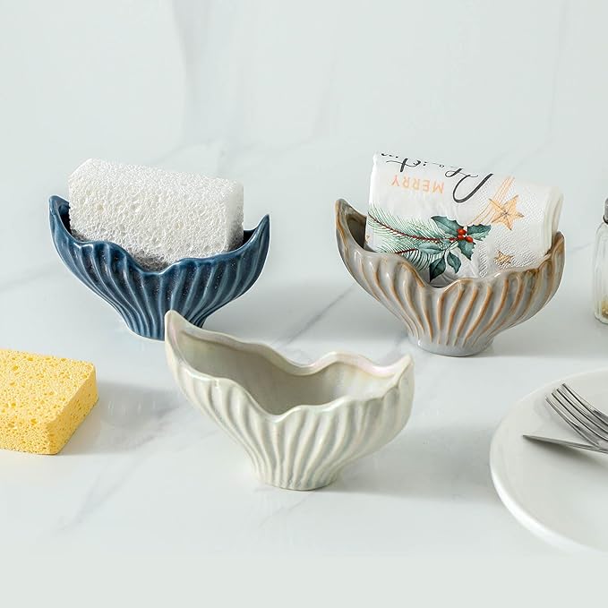 Sponge Holder for Kitchen Sink, Ceramic Sponge Holder