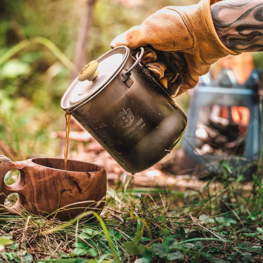 Bestargot Titanium Pot 750ml, Portable French Press | Ultralight Camping Pot for Coffee, Cooking & Survival | Compatible with Camp Stoves