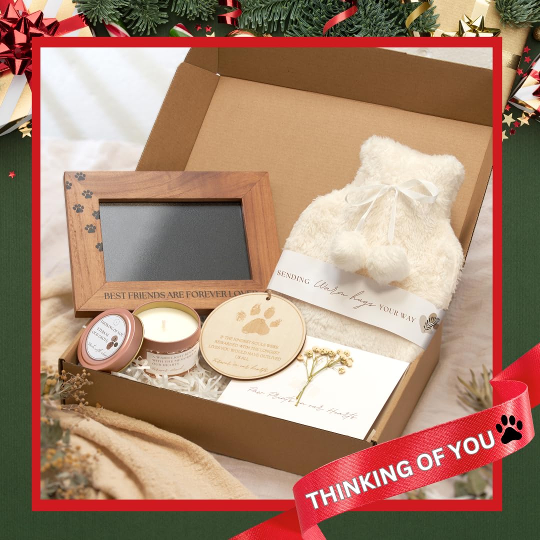 Pet Loss Bereavement Gift Box – Sympathy Gift for Loss of Dog, Pet Memorial Set with Photo Frame, Remembrance Ornament, Memory Candle & Hot Water Bottle, Condolence Comfort Gift for Grieving Pet Owner