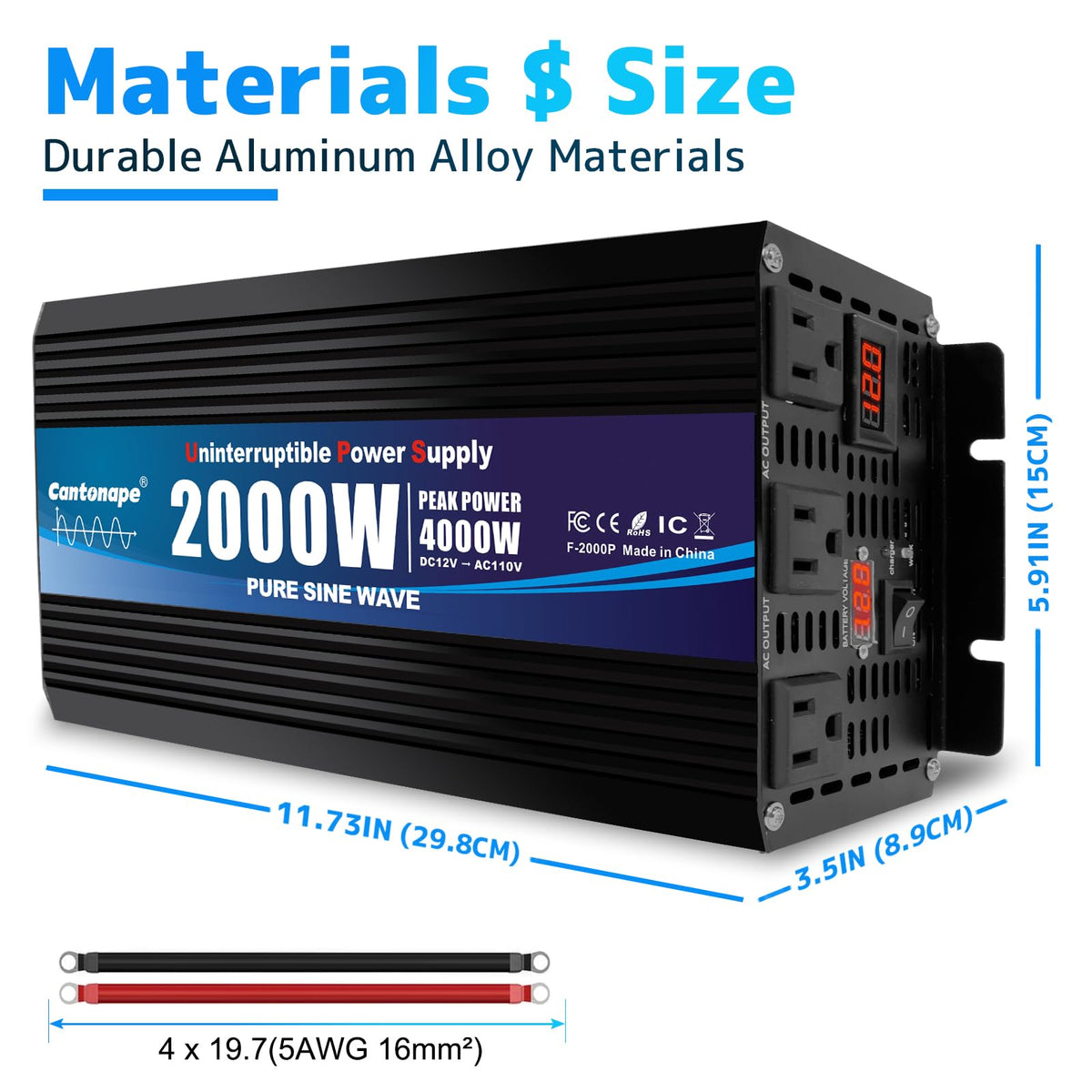Cantonape 2000W Sump Pump Backup Battery System, Automatic Switching to Battery Inverter Power, Professional Backup System in Case of Power Failure, Pure Sine Wave Output