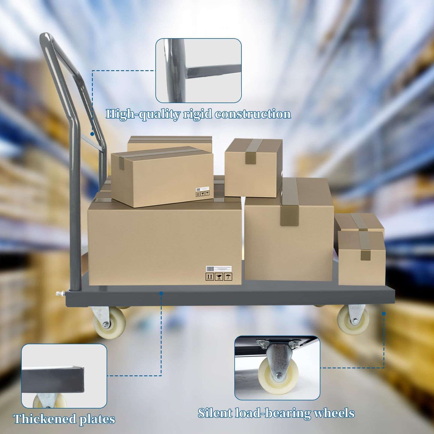 Heavy Duty Platform Truck Moving Flatbed Cart, Steel Flatbed Cart for Luggage Moving, Shopping, 48"x30"Push Dolly, 2000 LBS Dolly Cart Flatform with Wheels and Handle (48"x30")